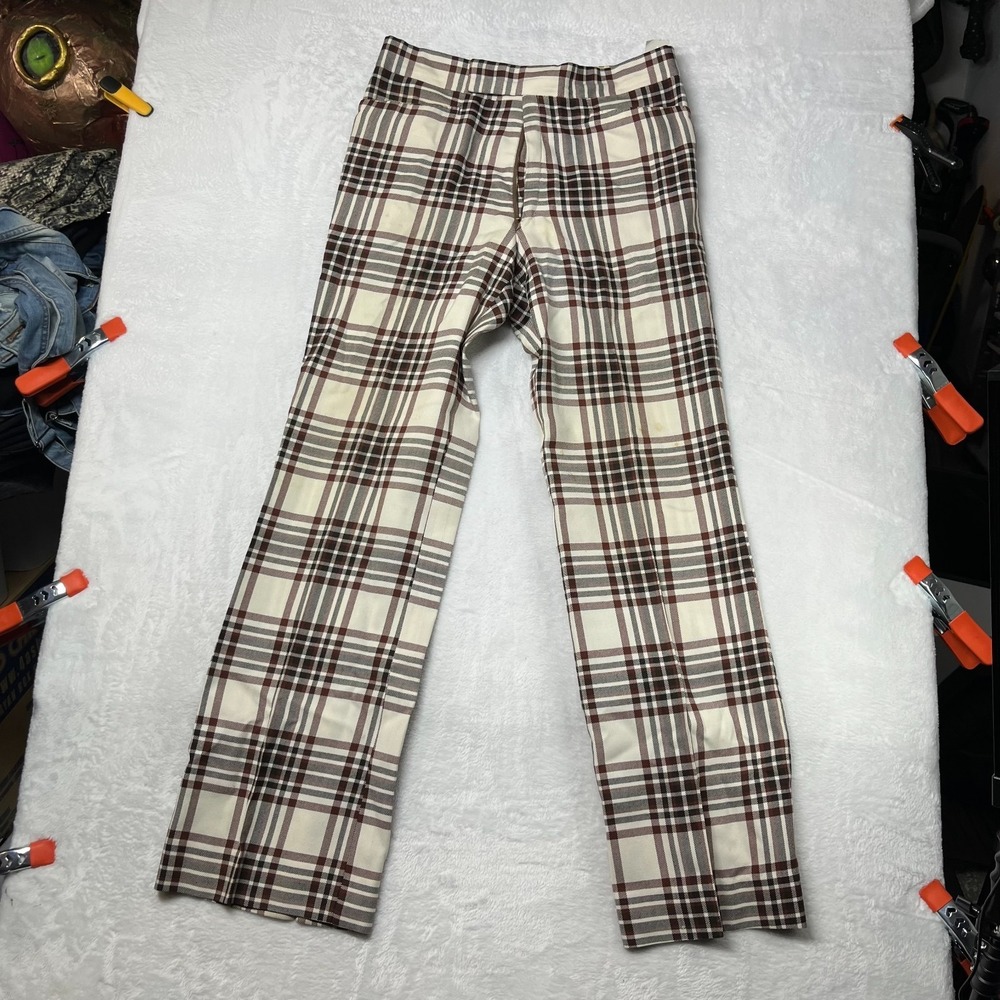 Dress Pants Women's Ivory Brown Plaid Formal Classic Career Office - 32X34.5